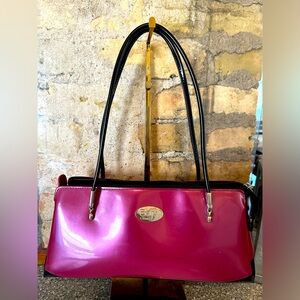 BEIJO Classic Patent Leather Handbag Purse Fuchsia And Black